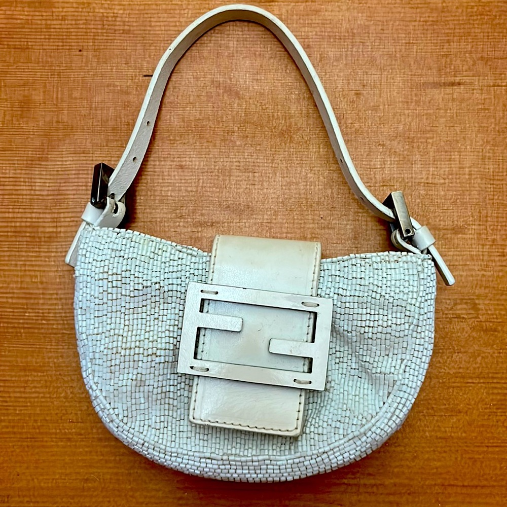 Fendi Vintage Beaded Micro Croissant Bag White